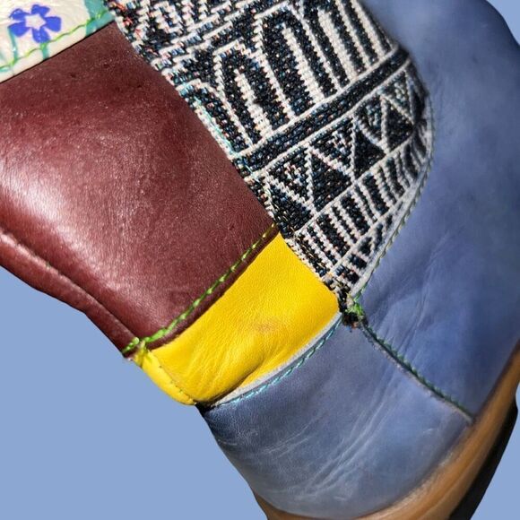 Socofy Bohemian Splicing Pattern Blue Leather Side Zip Back Lace Boot Size 7 7.5 - Picture 8 of 12